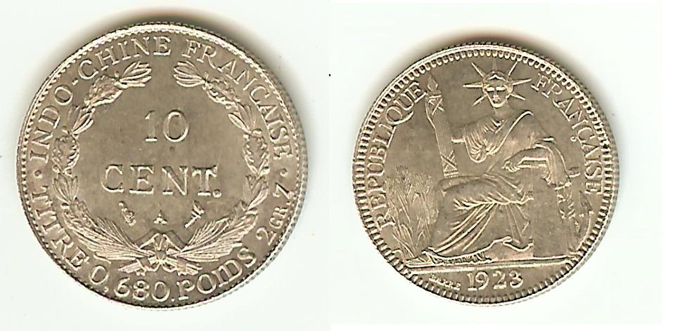 French Indochina 10 Centimes 1923 Unc/BU